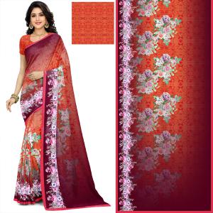 Red Floral Border Saree
