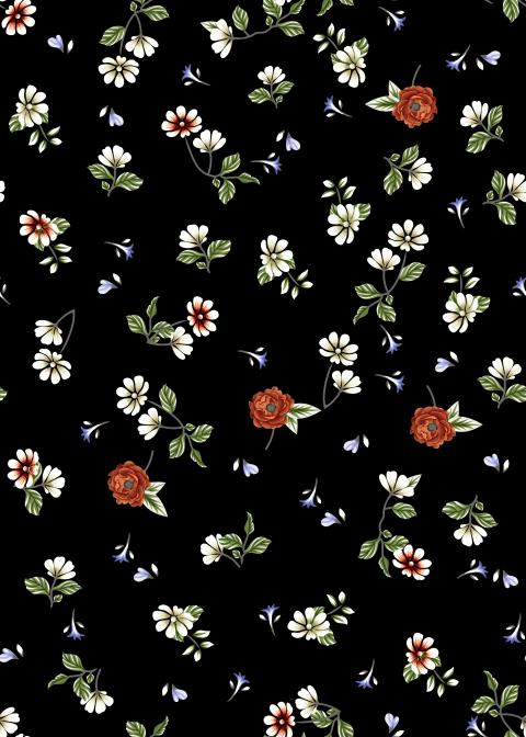Minimal Floral Scatter Black Seamless Pattern Design