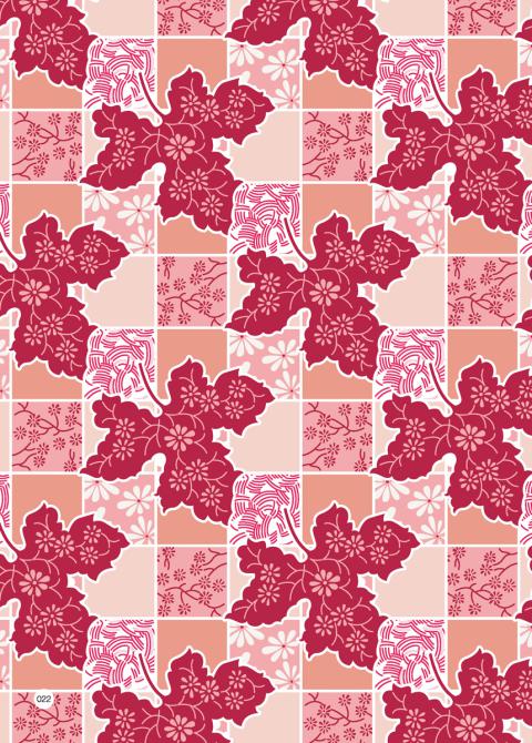 Leaves and flowers in shades of red and pink