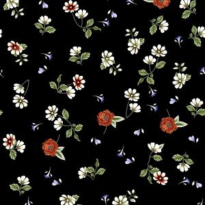 Minimal Floral Scatter Black Seamless Pattern Design