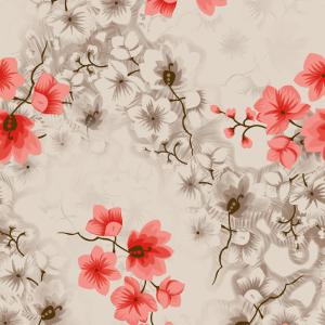Elegant Beige Red Floral Branch Pattern