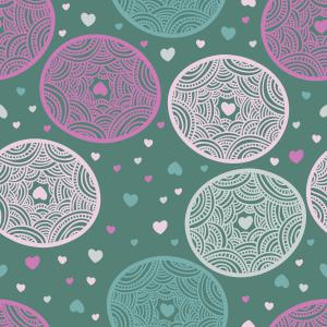 Decorative circles and scattered hearts