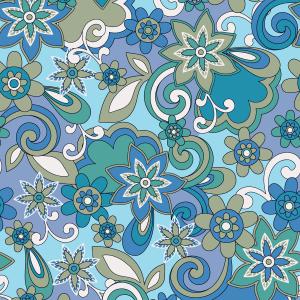 Modern Teal and Blue Paisley Floral Fusion Pattern