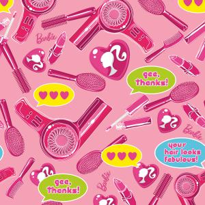 Pink Barbie-themed wrapping paper