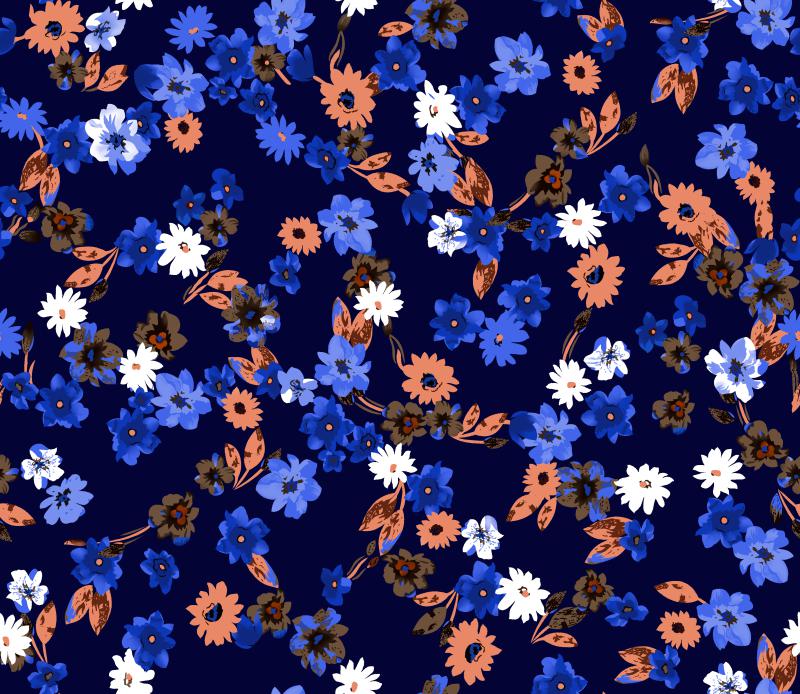 Pretty Ditsy Floral Print on Navy Blue Background Base