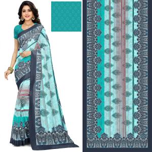 Turquoise Paisley Border Saree