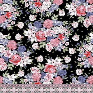 Elegant Floral Print with Decorative Geometric Border for Apparel