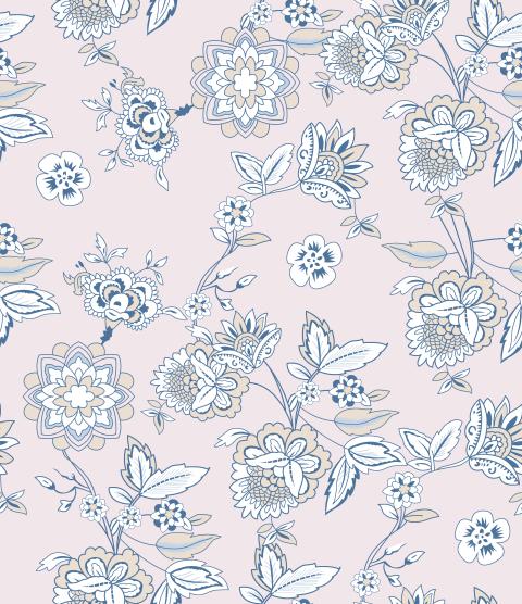 Elegant Blue Outline Floral Seamless Pattern