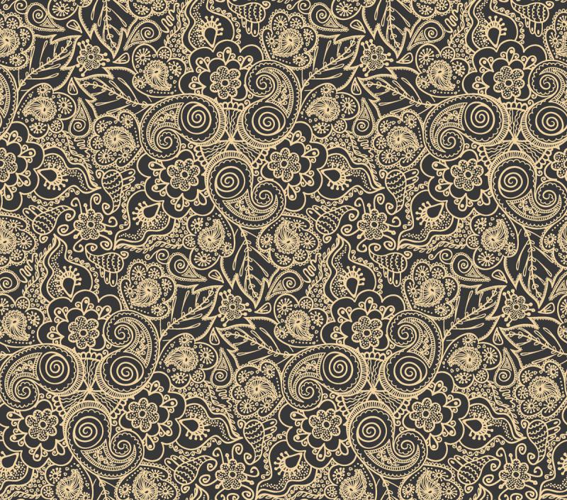 Floral and swirling motifs golden and darker