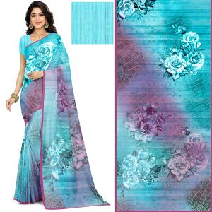 Blue Violet Floral Abstract Saree