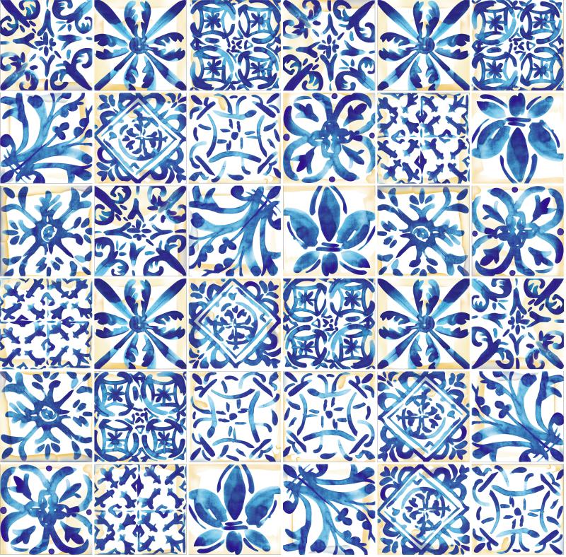Blue Tile Geometric Seamless Pattern Design