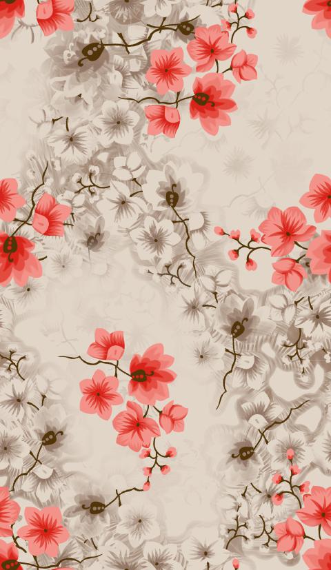 Elegant Beige Red Floral Branch Pattern