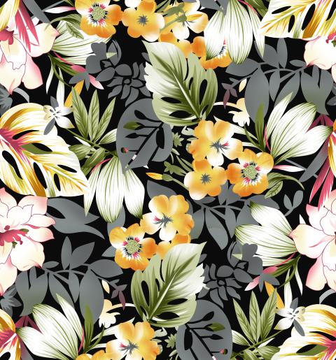 Tropical Floral Dense Seamless Pattern Design
