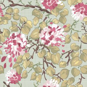 Vintage Japanese Style Cherry Blossom and Leaf Vine Pattern