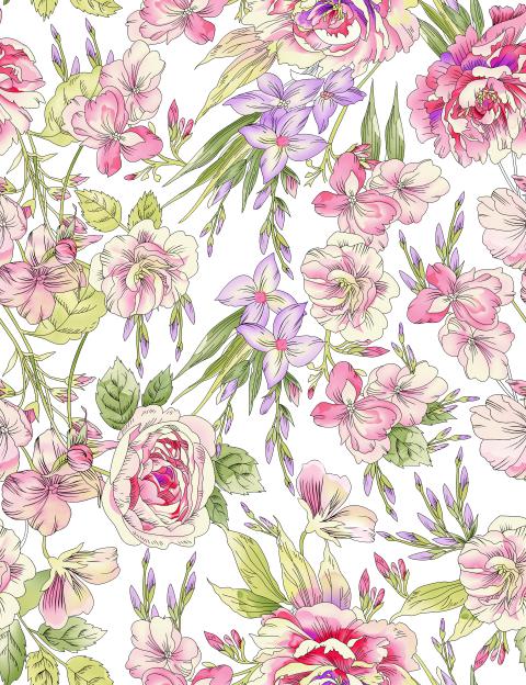Soft Pastel Floral Garden Seamless Pattern