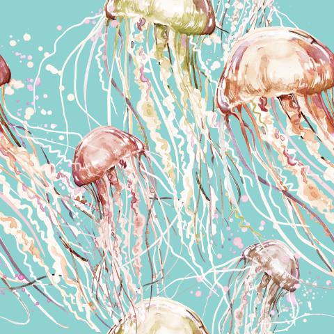 Watercolor Jellyfish Seamless Pattern Design