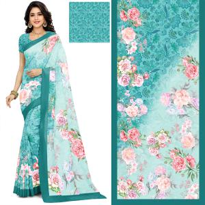 Aqua Pastel Floral Saree