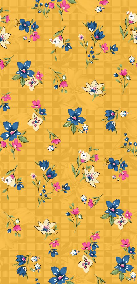 Yellow Floral Scatter Seamless Pattern Design