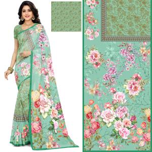 Mint Floral Rose Saree