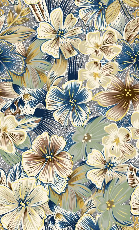 Vintage Blue Beige Floral Seamless Pattern