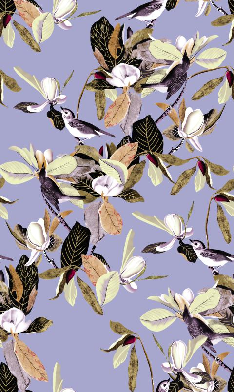 Vintage Bird Floral Botanical Seamless Pattern