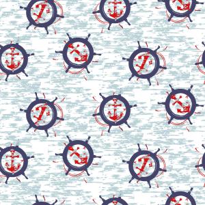Nautical Ship Wheel and Anchor Grunge Blue Pattern