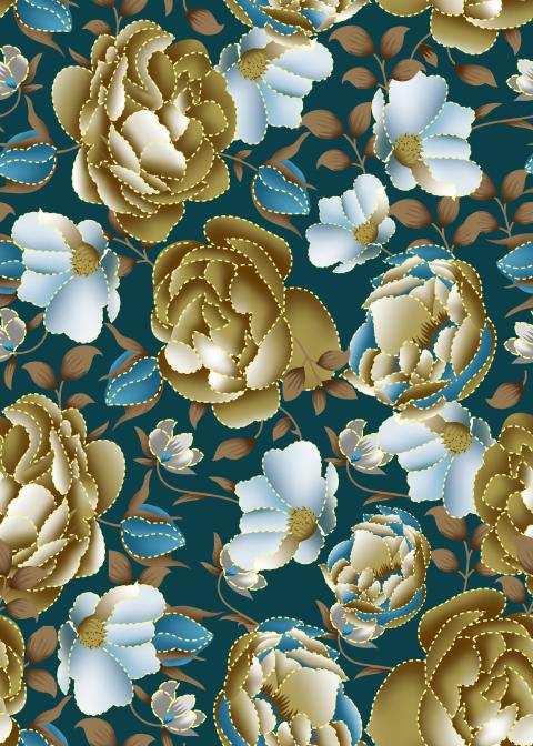 Luxury Gold Floral Seamless Pattern on Dark Teal