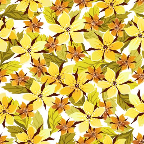 Yellow and orange flowers with green leaves