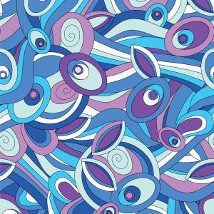 Abstract Groovy Swirl and Eye Pattern in Cool Blues