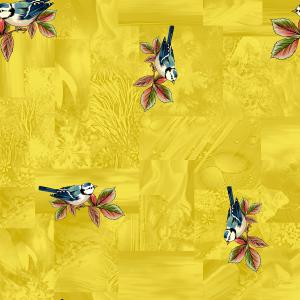 Golden Bird Botanical Patchwork Design