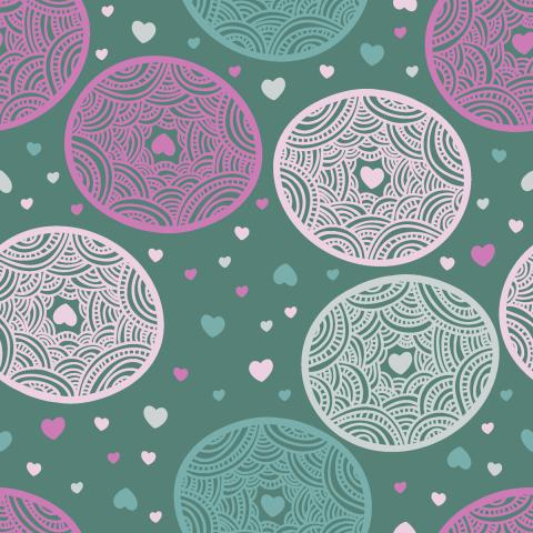 Decorative circles and scattered hearts