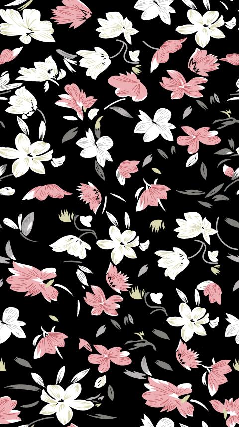 Minimal Black Floral Scattered Seamless Pattern