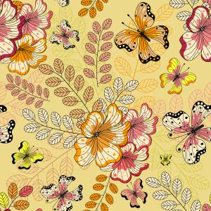 Yellow ground floral elements and butterflies