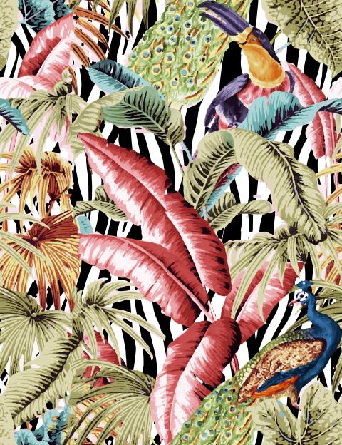 Tropical Jungle Bird Seamless Pattern Design
