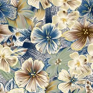 Vintage Blue Beige Floral Seamless Pattern