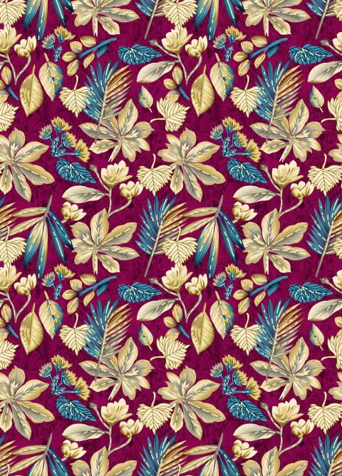 Botanical Floral Seamless Pattern on Magenta Background