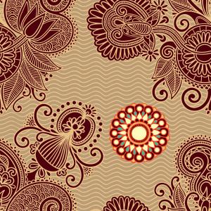 Traditional Indian Paisley and Mandala Art on Wavy Background