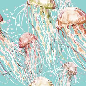 Watercolor Jellyfish Seamless Pattern Design