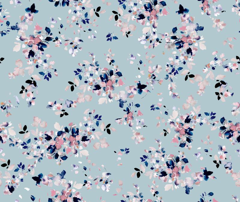 Soft Blue Watercolor Floral Seamless Pattern Design