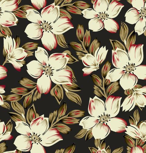 Vintage Floral Seamless Pattern on Black Background