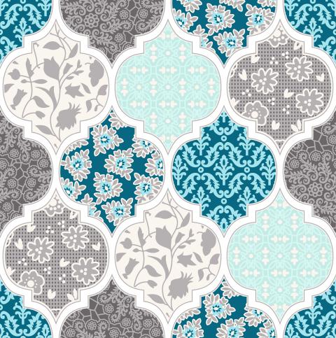 Moroccan Tile Floral Patchwork Seamless Pattern