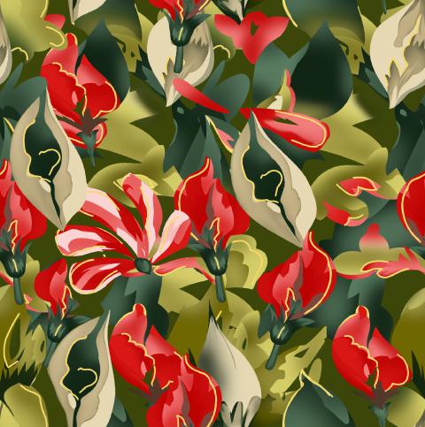 Bold Red Green Tropical Floral Pattern