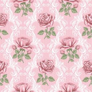 Pink roses and white pattern with polka dot