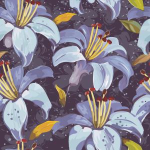 Deep Purple Background with Large Pale Blue Lily Flowers