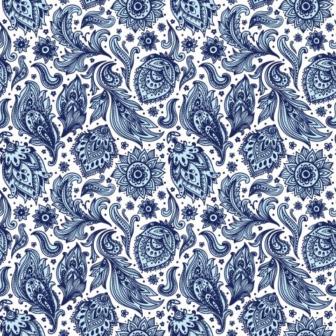 Blue/White floral and paisley motifs