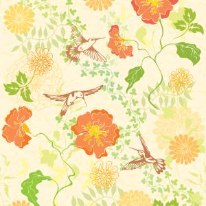 Hummingbirds amidst, flowers and foliage