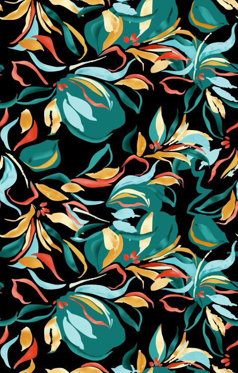 Modern Tropical Leaves Dark Seamless Pattern