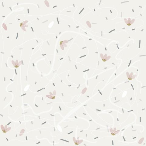 Floral elements, scattered linear and oval shapes