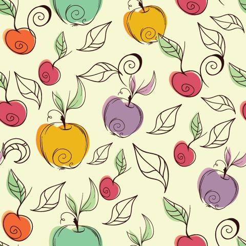 Stylized fruits and leaves on a light background