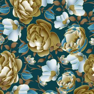 Luxury Gold Floral Seamless Pattern on Dark Teal